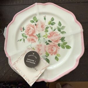 LAURA ASHLEY Melamine Pink Roses 7.5" Salad Plates SET OF 4 NEW Shabby Chic HTF